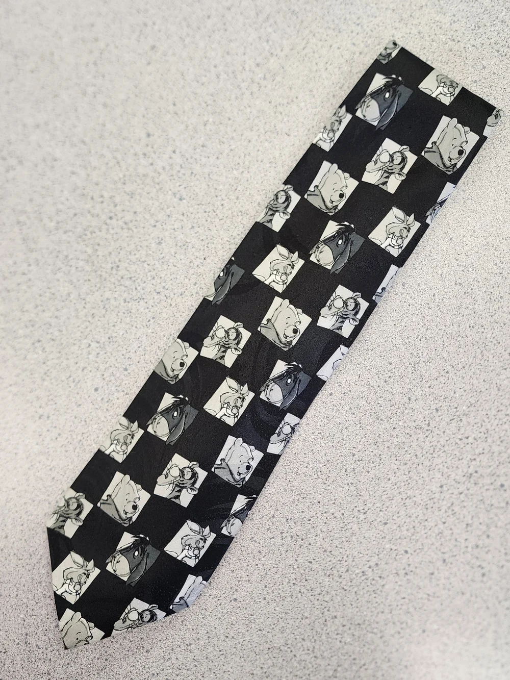 Vintage Disney Winnie the Pooh Black Graphic Sketch Necktie / Silk Tie